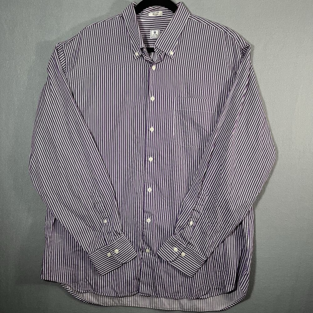Peter Millar Men Purple White Striped Cotton Button Up Shirt Size XL‎